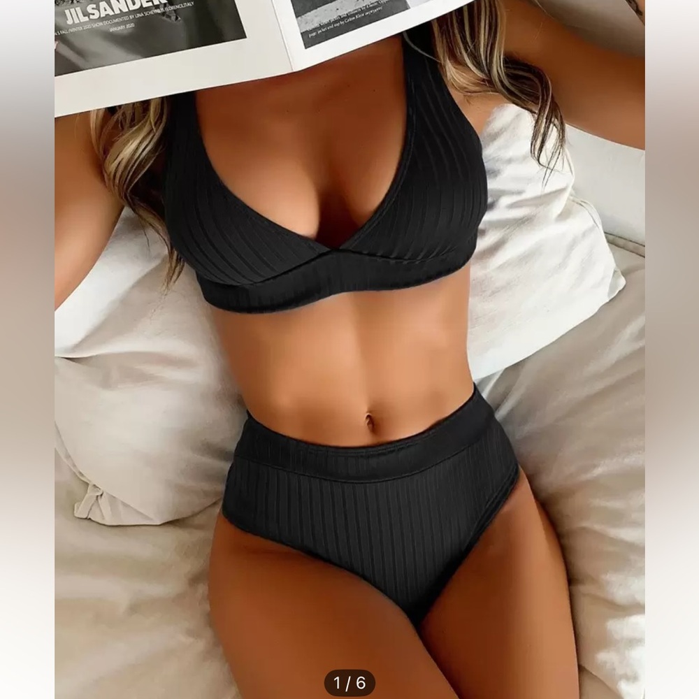 ✨2 for $10✨ SHEIN Black Ribbed Bikini Set